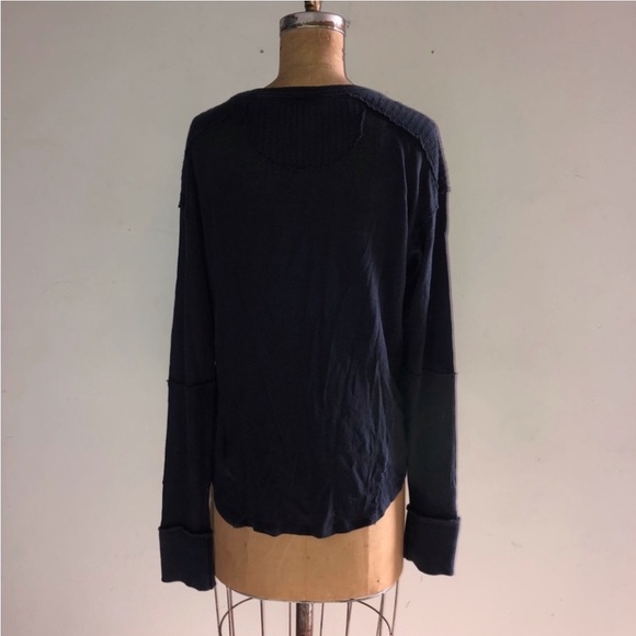 Free people] Black combo Army inspired Stud trim Relaxed fit Long sleeve T-shirt - Picture 8 of 12